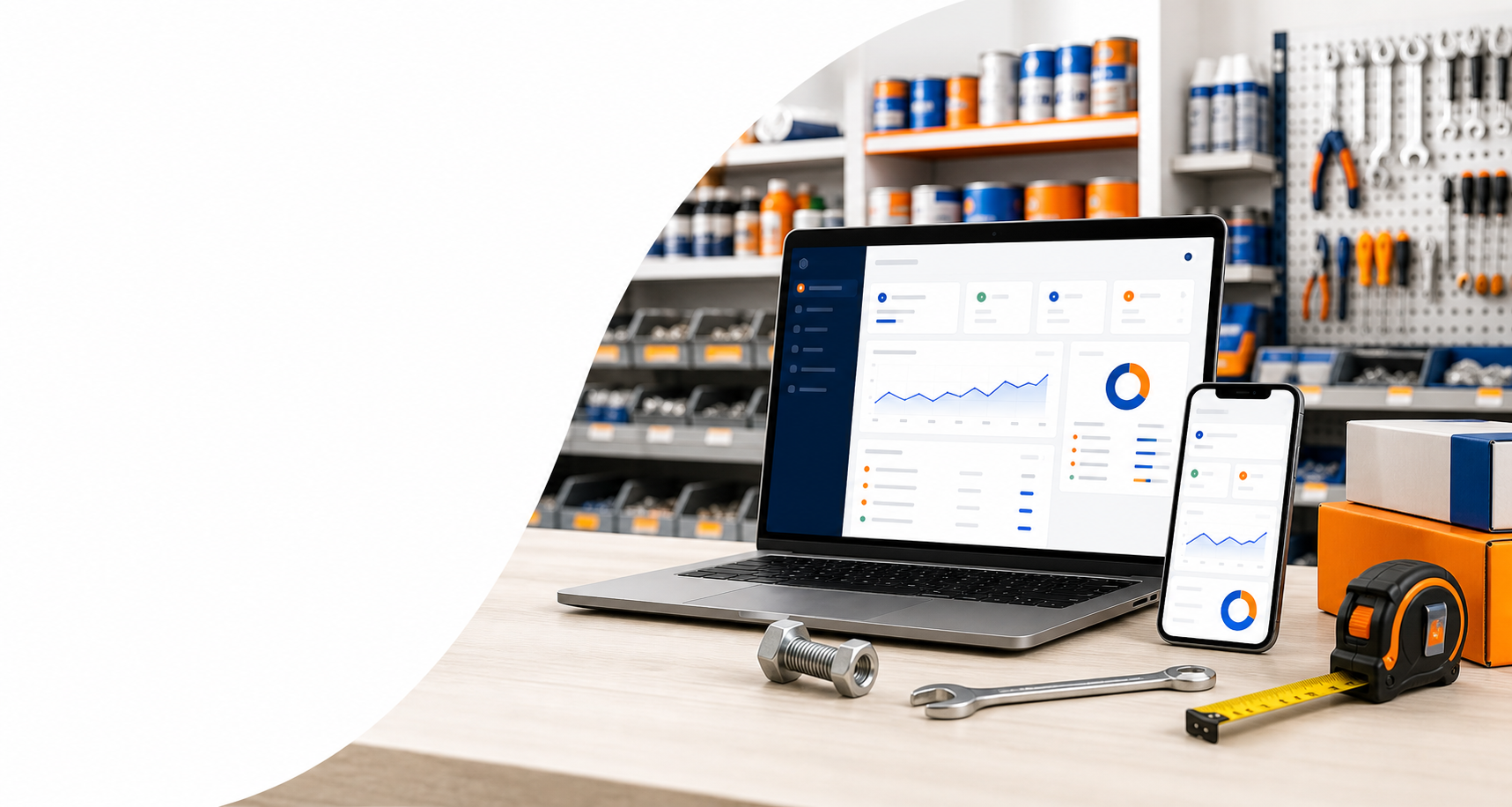 KwentaHub hardware store dashboard on laptop and mobile